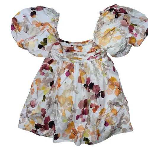 Aje Dassia Puff Sleeve Floral Cotton Mini Dress